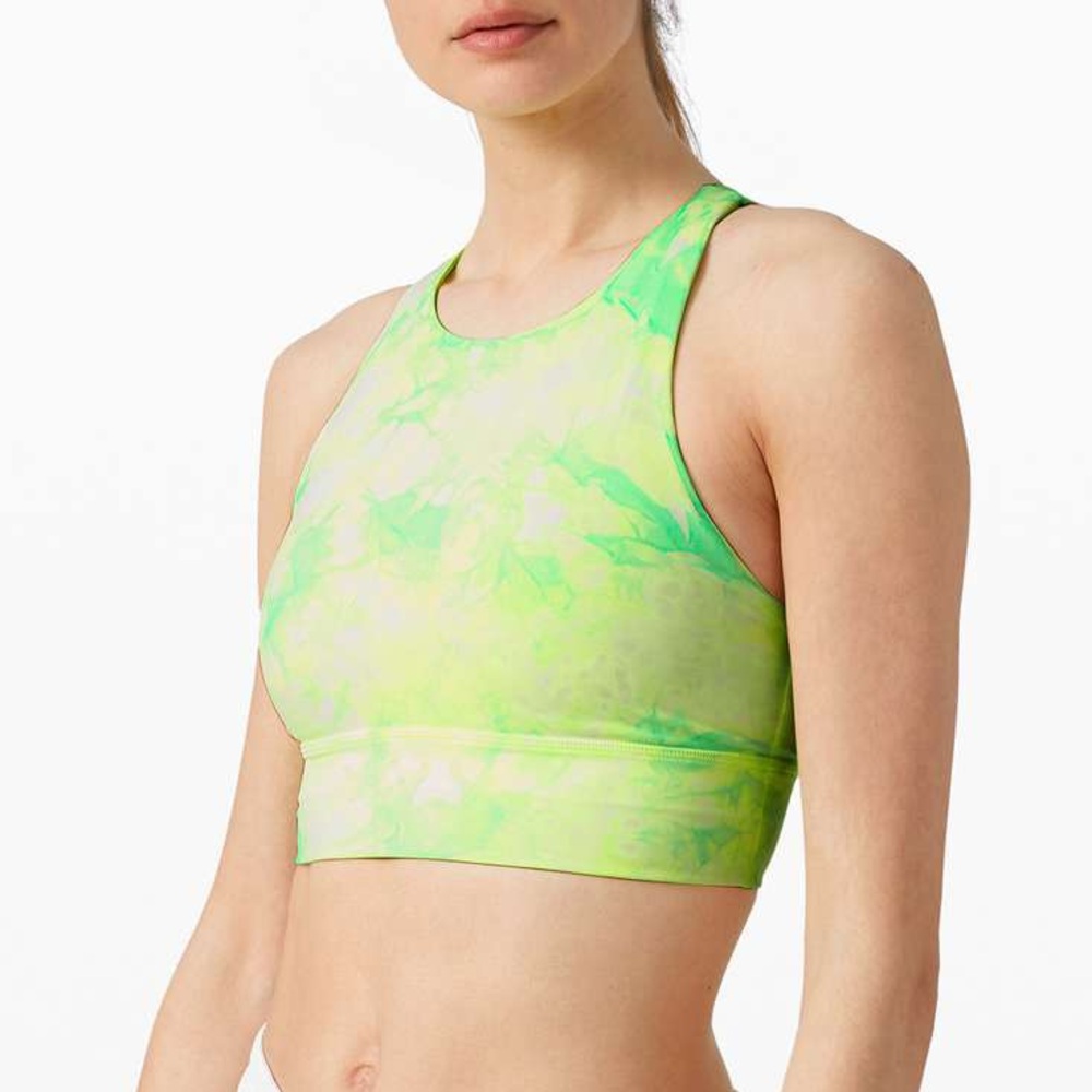 Lululemon Energy Bra High Neck Long Line Shibori Highlight Yellow Green